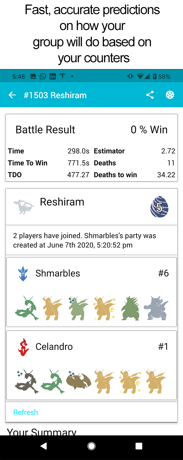 Pokebattler Raid Party - Group result